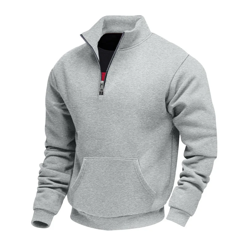 Herren Halbzip-Sweatshirt mit Stehkragen, Kängurutasche und Rippbündchen Drune