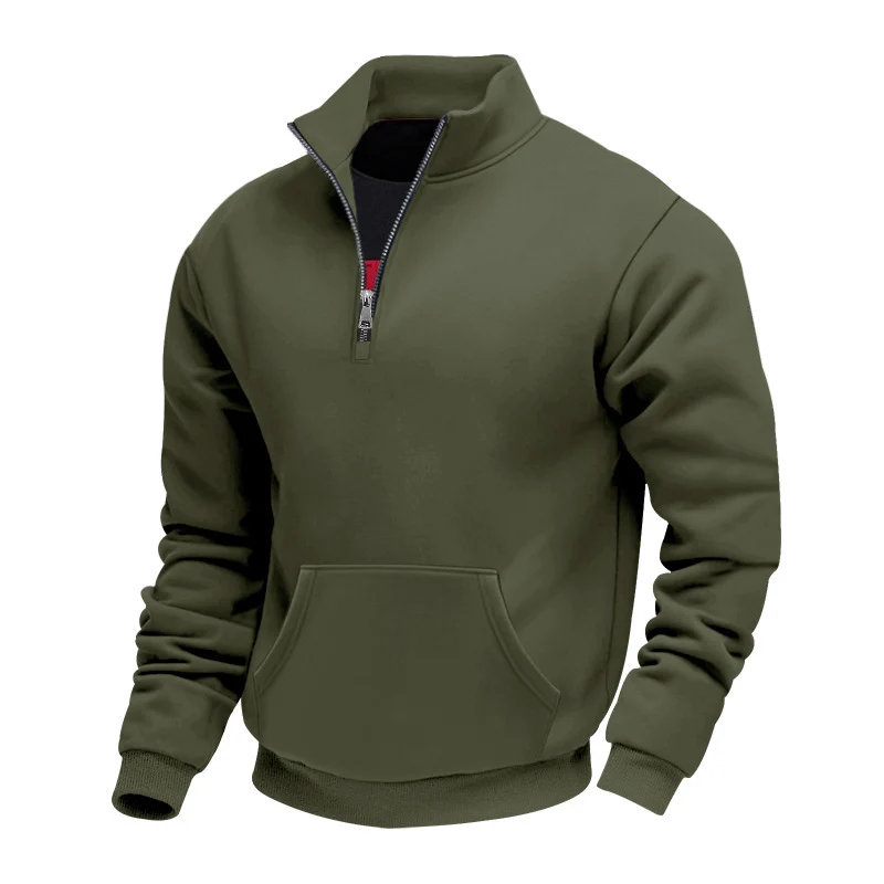 Herren Halbzip-Sweatshirt mit Stehkragen, Kängurutasche und Rippbündchen Drune