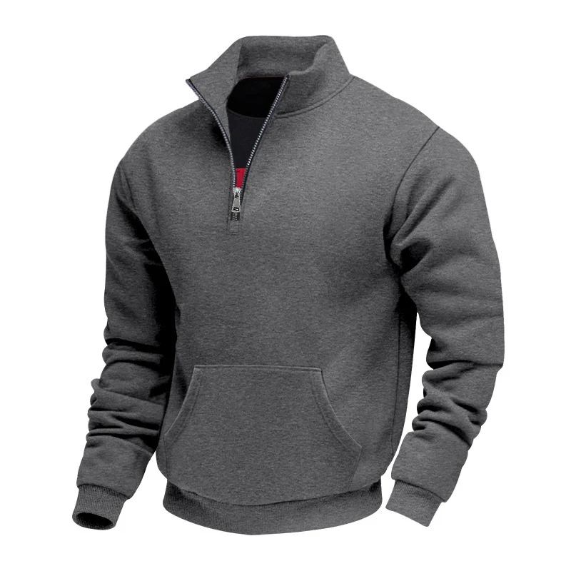 Herren Halbzip-Sweatshirt mit Stehkragen, Kängurutasche und Rippbündchen Drune