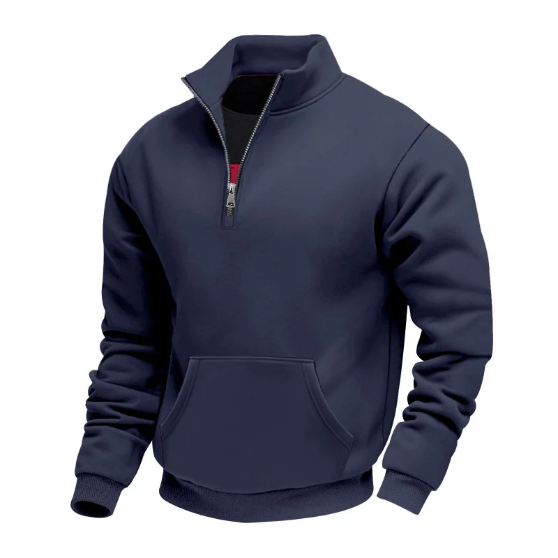 Herren Halbzip-Sweatshirt mit Stehkragen, Kängurutasche und Rippbündchen Drune