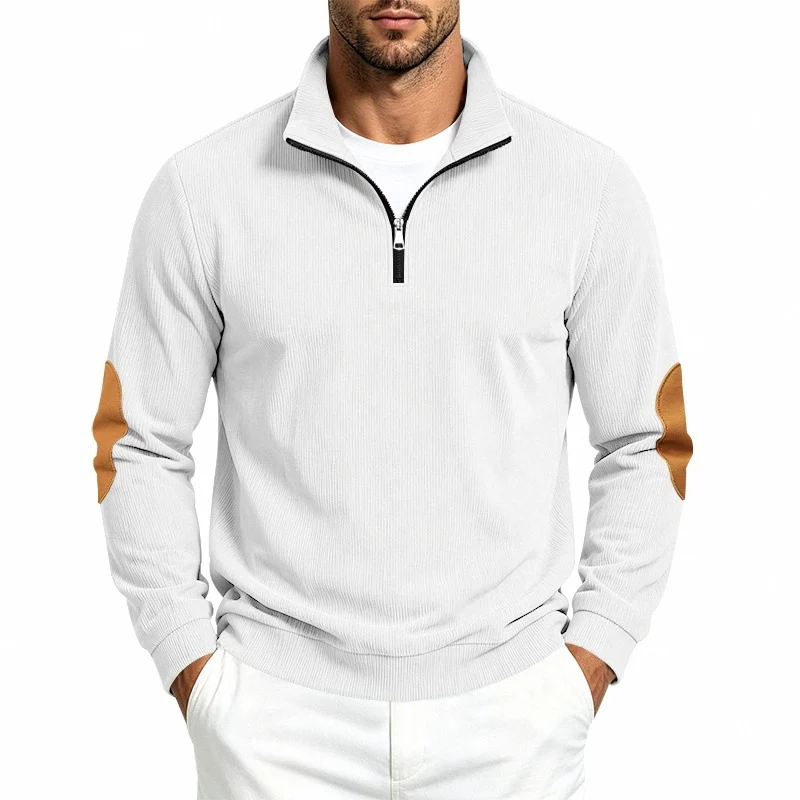 Herren Halbzip-Pullover mit Waffelstruktur und Ellbogen-Patches Drune