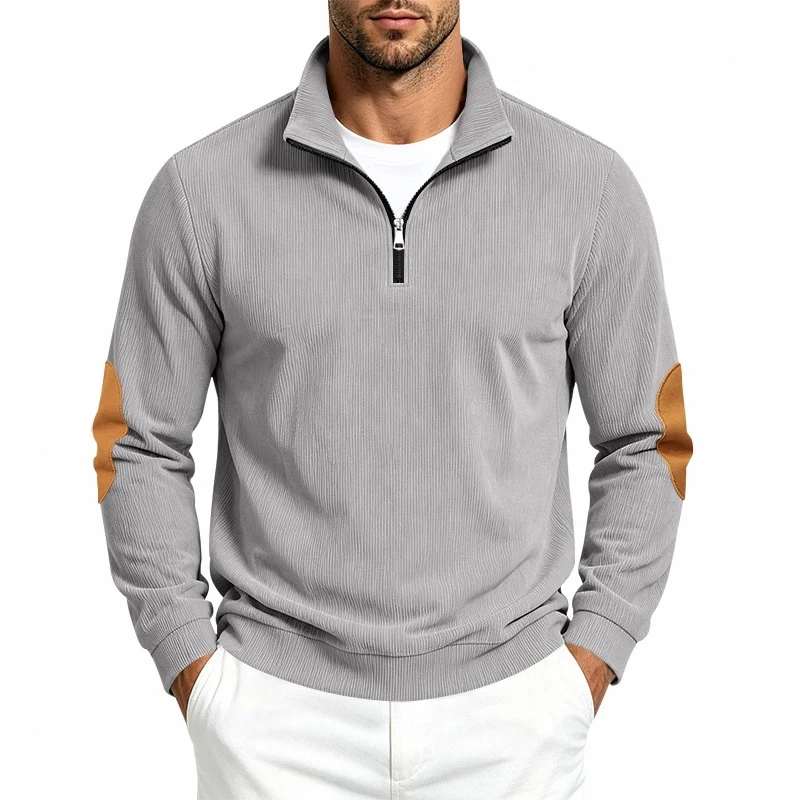 Herren Halbzip-Pullover mit Waffelstruktur und Ellbogen-Patches Drune