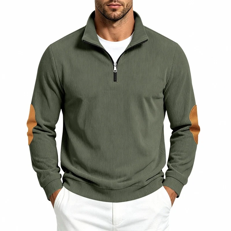 Herren Halbzip-Pullover mit Waffelstruktur und Ellbogen-Patches Drune