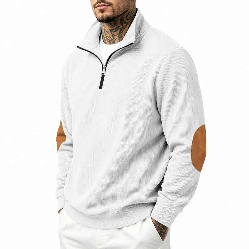 Herren Halbzip-Pullover mit Waffelstruktur und Ellbogen-Patches Drune