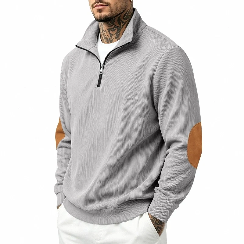 Herren Halbzip-Pullover mit Waffelstruktur und Ellbogen-Patches Drune