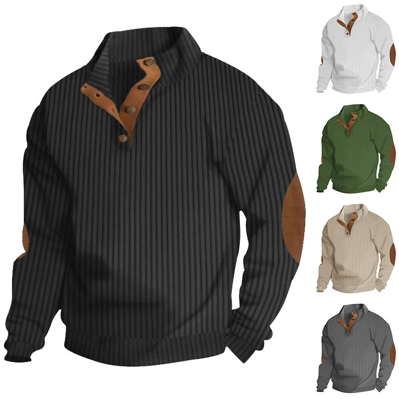 Herren Grobstrick-Troyer mit Zopfmuster, Stehkragen und Leder-Ellbogenpatches Drune