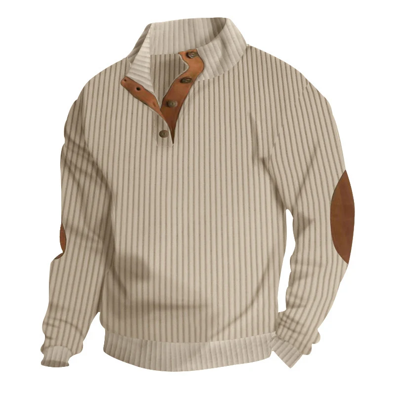 Herren Grobstrick-Troyer mit Zopfmuster, Stehkragen und Leder-Ellbogenpatches Drune