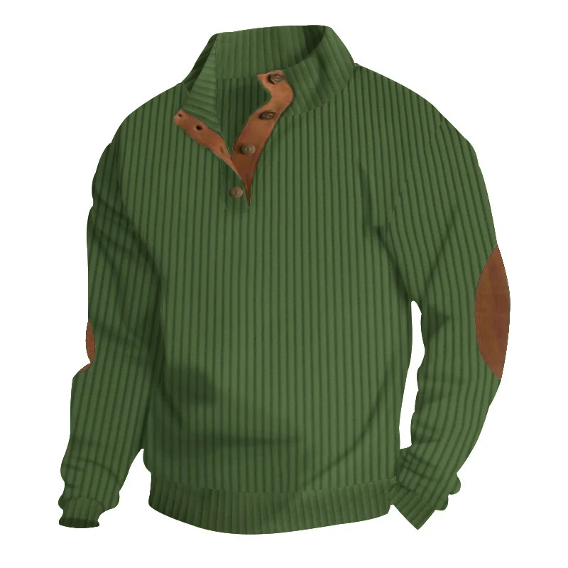 Herren Grobstrick-Troyer mit Zopfmuster, Stehkragen und Leder-Ellbogenpatches Drune