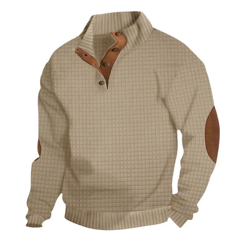 Herren Grobstrick-Troyer mit Zopfmuster, Stehkragen und Leder-Ellbogenpatches Drune