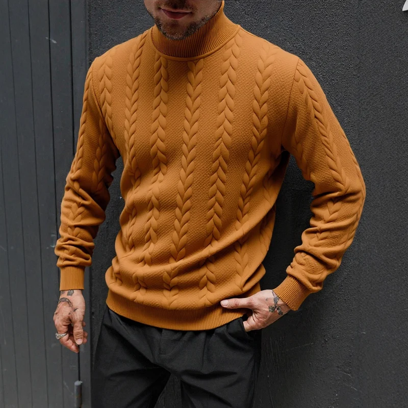Herren Grobstrick-Rollkragenpullover mit Zopfmuster und gerippten Bündchen Drune