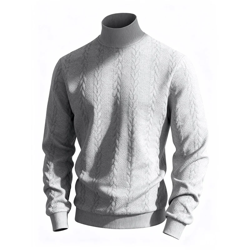 Herren Grobstrick-Rollkragenpullover mit Zopfmuster und gerippten Bündchen Drune