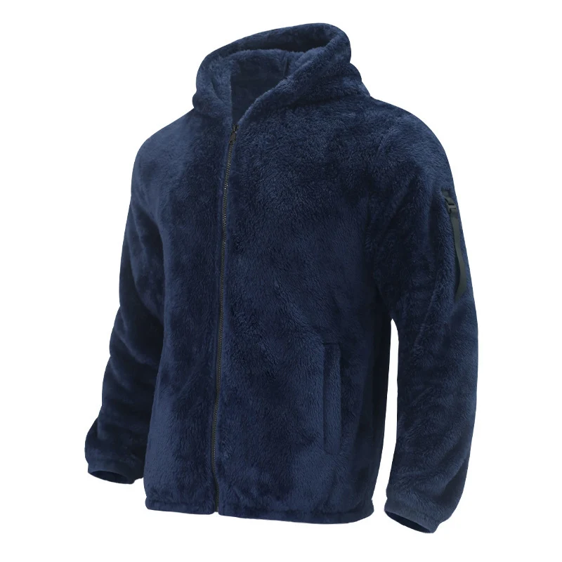 Herren Gefütterte Fleece-Kapuzenjacke mit Teddy-Finish, Reißverschluss und Seitentaschen Drune