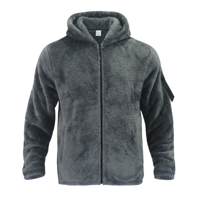 Herren Gefütterte Fleece-Kapuzenjacke mit Teddy-Finish, Reißverschluss und Seitentaschen Drune