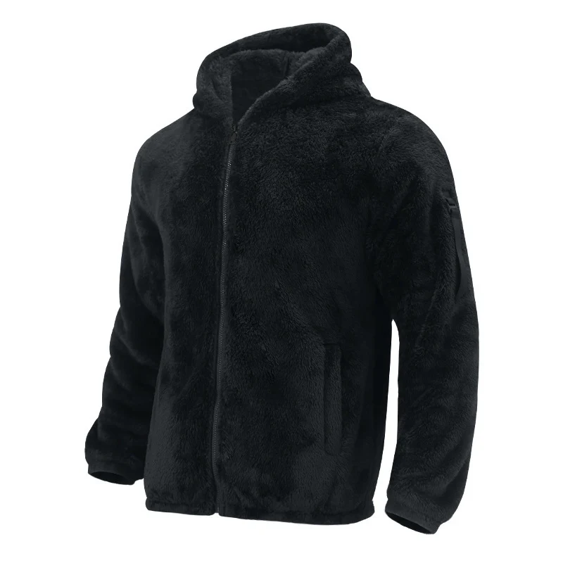 Herren Gefütterte Fleece-Kapuzenjacke mit Teddy-Finish, Reißverschluss und Seitentaschen Drune