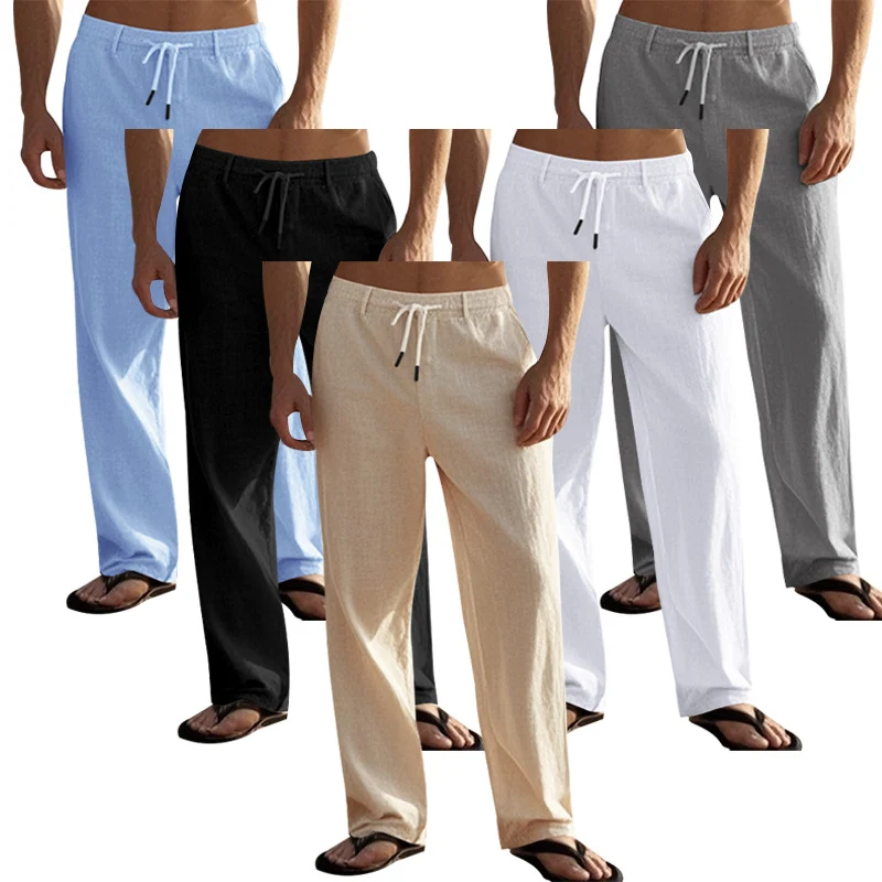 Herren Freizeit-Chino im Leinenlook mit elastischem Bund und schmaler Knöchelpassform Drune