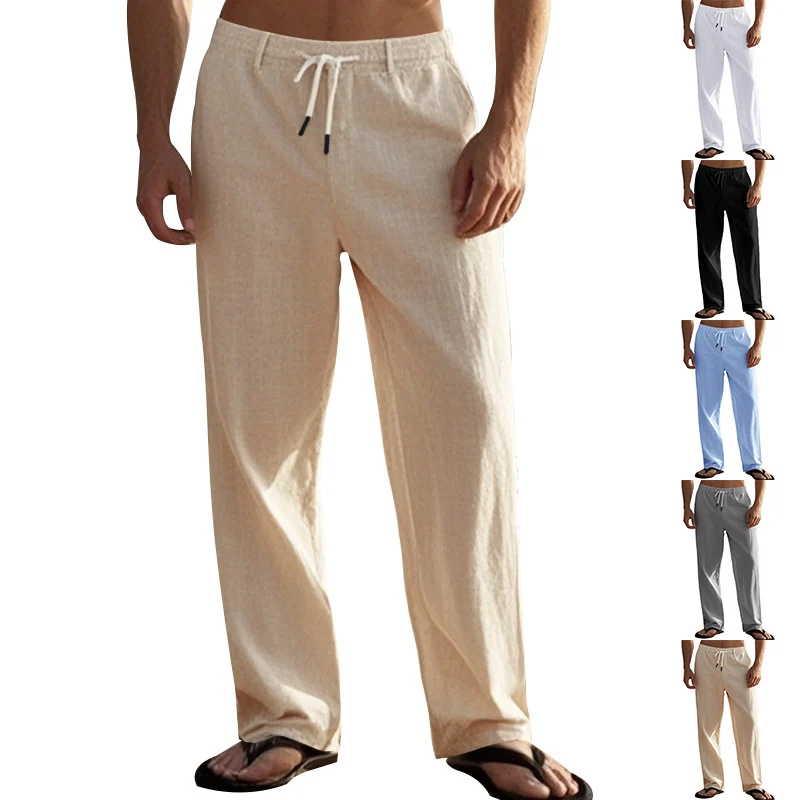 Herren Freizeit-Chino im Leinenlook mit elastischem Bund und schmaler Knöchelpassform Drune