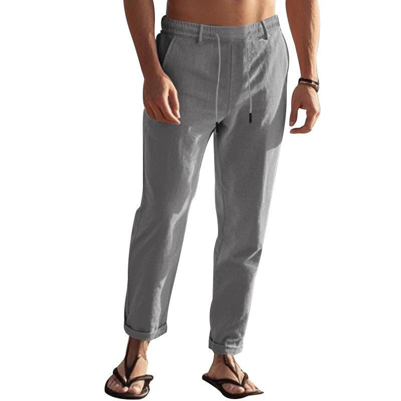 Herren Freizeit-Chino im Leinenlook mit elastischem Bund und schmaler Knöchelpassform Drune