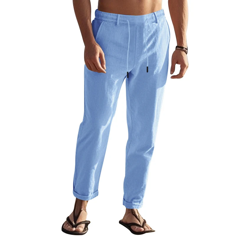 Herren Freizeit-Chino im Leinenlook mit elastischem Bund und schmaler Knöchelpassform Drune