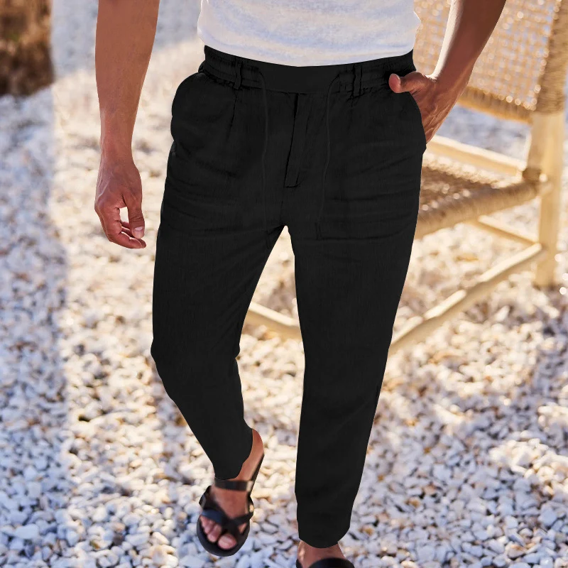 Herren Freizeit-Chino im Leinenlook mit elastischem Bund und schmaler Knöchelpassform Drune