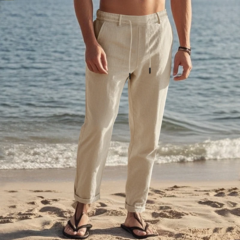 Herren Freizeit-Chino im Leinenlook mit elastischem Bund und schmaler Knöchelpassform Drune