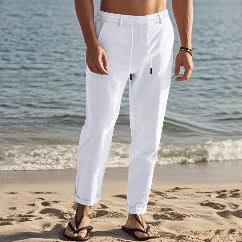 Herren Freizeit-Chino im Leinenlook mit elastischem Bund und schmaler Knöchelpassform Drune