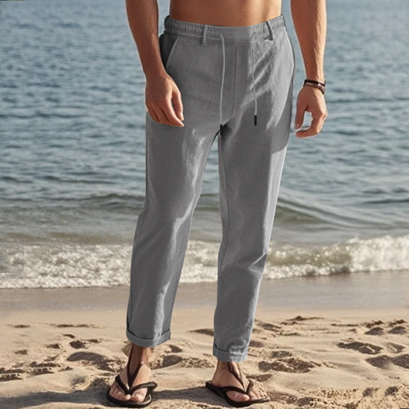 Herren Freizeit-Chino im Leinenlook mit elastischem Bund und schmaler Knöchelpassform Drune