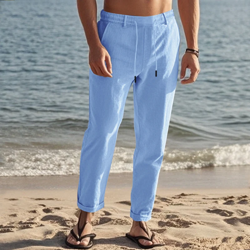 Herren Freizeit-Chino im Leinenlook mit elastischem Bund und schmaler Knöchelpassform Drune