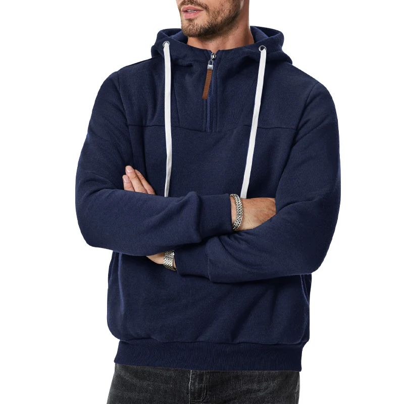 Herren Fleece-Halbzip-Hoodie mit Kapuze, Kordelzug und elastischen Bündchen Drune