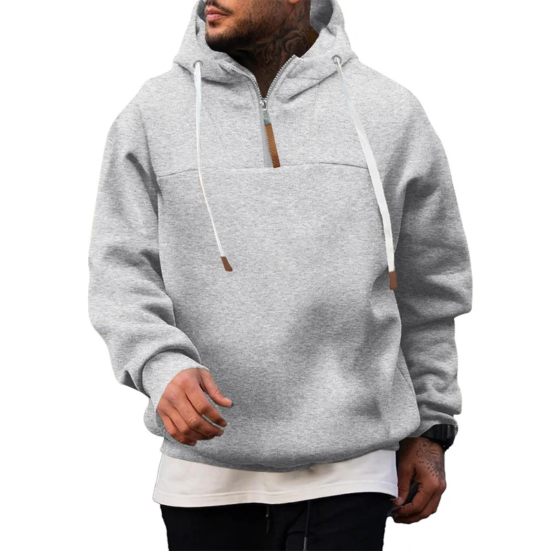 Herren Fleece-Halbzip-Hoodie mit Kapuze, Kordelzug und elastischen Bündchen Drune
