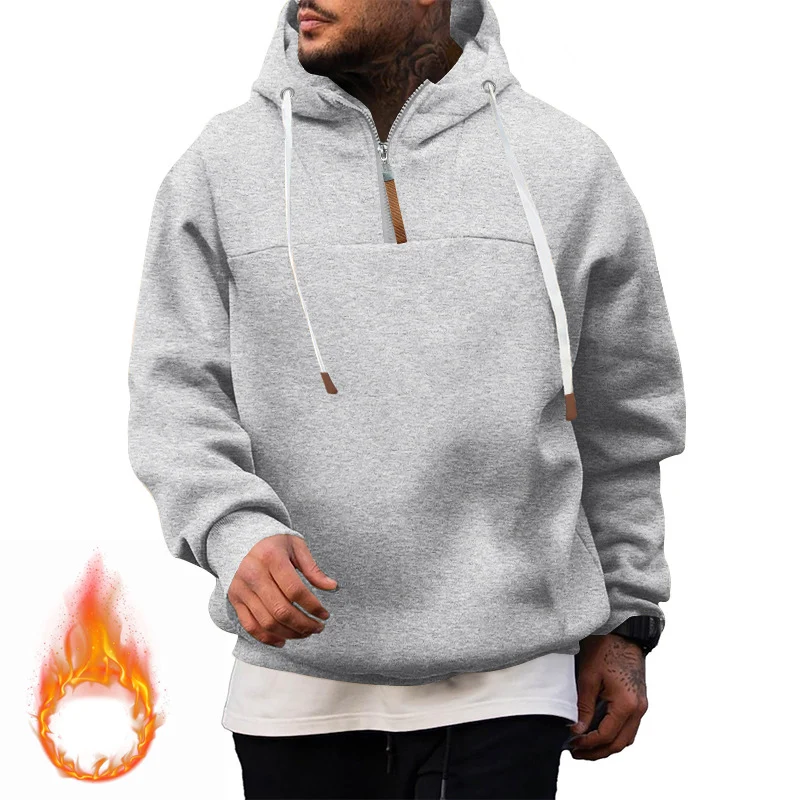Herren Fleece-Halbzip-Hoodie mit Kapuze, Kordelzug und elastischen Bündchen Drune