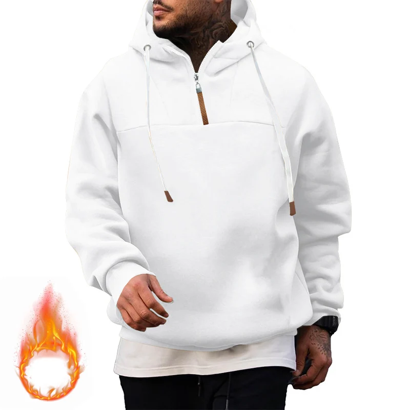 Herren Fleece-Halbzip-Hoodie mit Kapuze, Kordelzug und elastischen Bündchen Drune