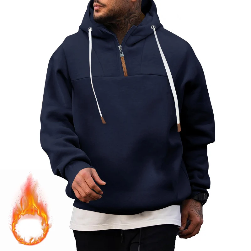 Herren Fleece-Halbzip-Hoodie mit Kapuze, Kordelzug und elastischen Bündchen Drune