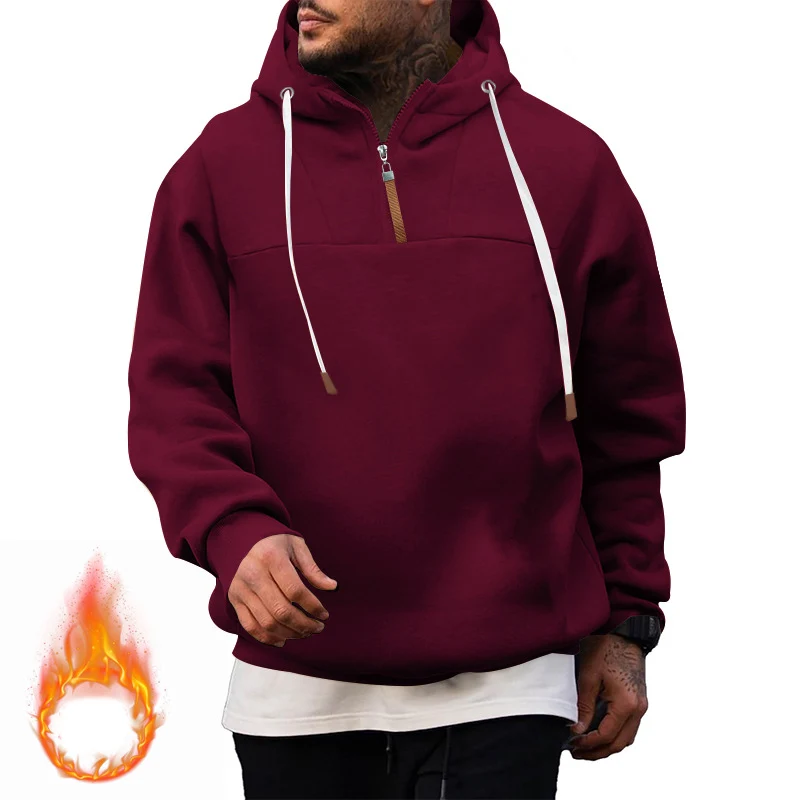 Herren Fleece-Halbzip-Hoodie mit Kapuze, Kordelzug und elastischen Bündchen Drune