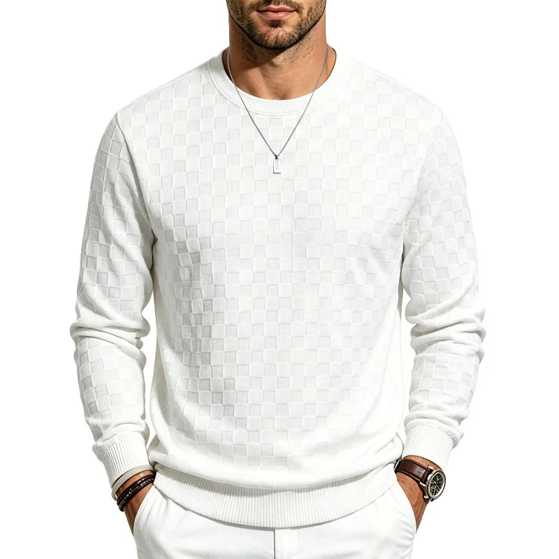 Herren Feinstrick-Pullover mit Karo-Struktur und Rundhalsausschnitt Drune