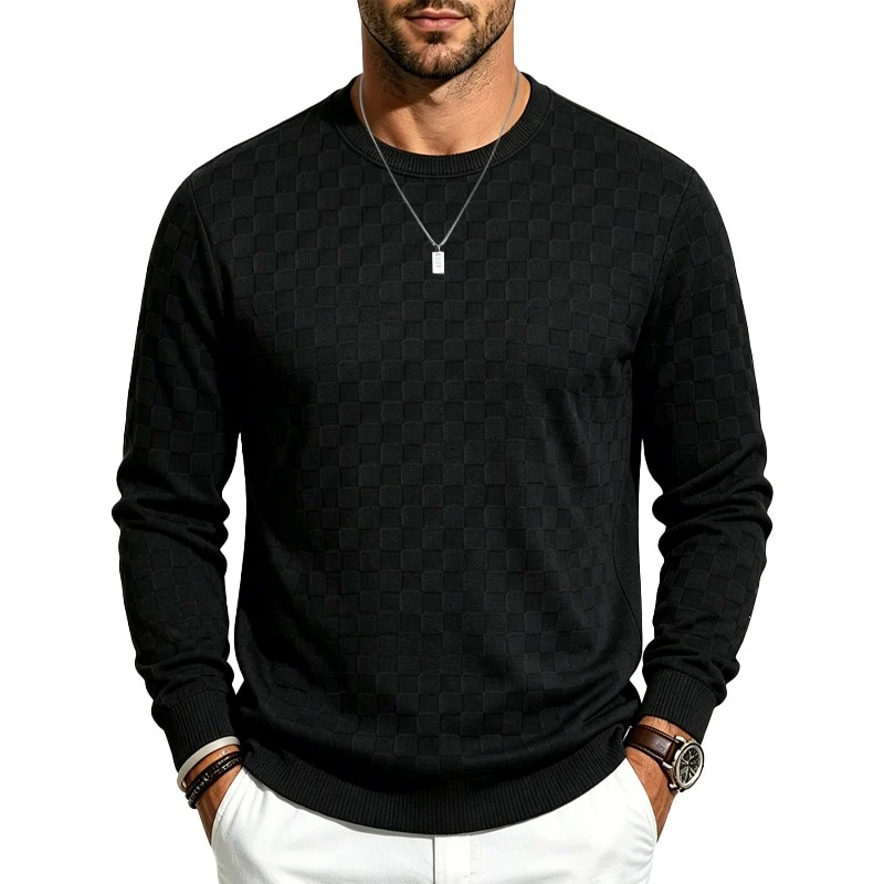 Herren Feinstrick-Pullover mit Karo-Struktur und Rundhalsausschnitt Drune