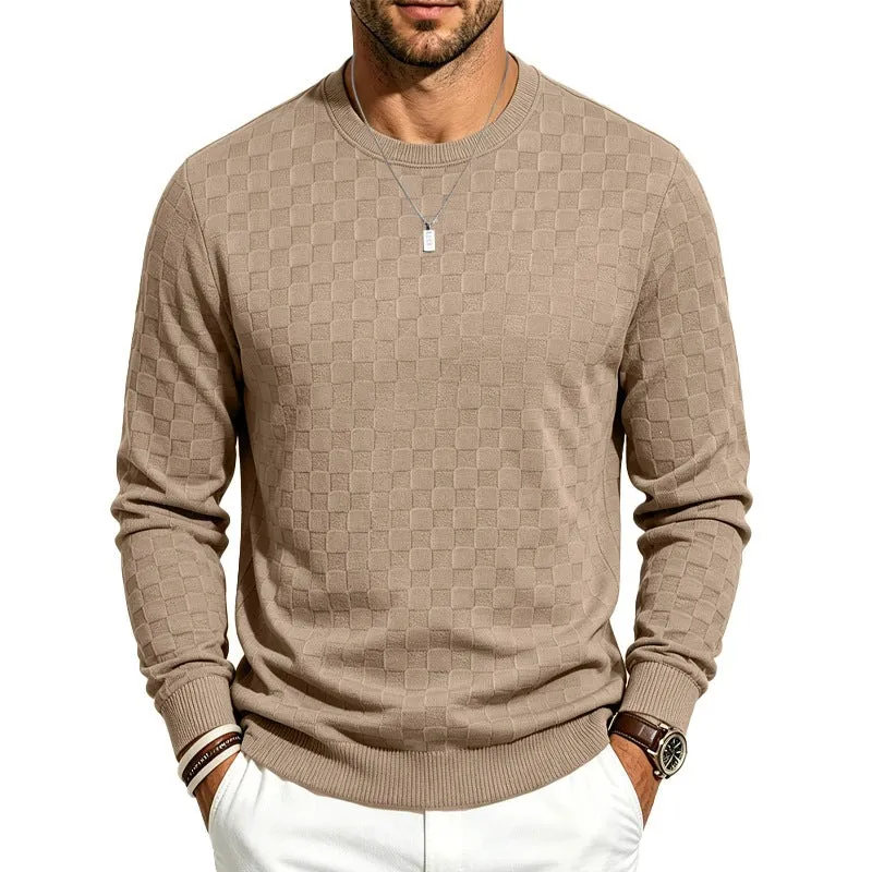 Herren Feinstrick-Pullover mit Karo-Struktur und Rundhalsausschnitt Drune