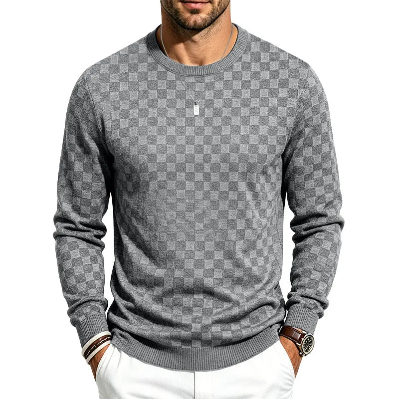 Herren Feinstrick-Pullover mit Karo-Struktur und Rundhalsausschnitt Drune