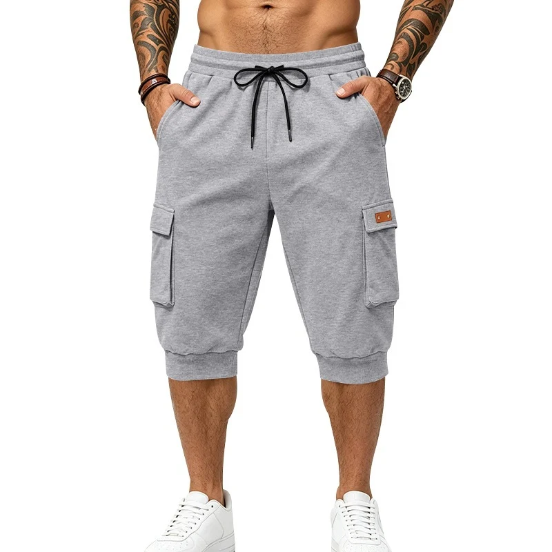Herren Dreiviertel-Cargo-Jogginghose mit Kordelzug, aufgesetzten Taschen und Rippbündchen Drune