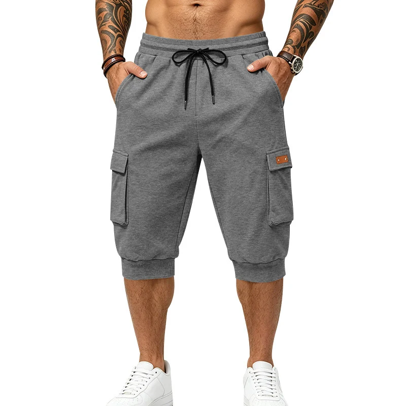 Herren Dreiviertel-Cargo-Jogginghose mit Kordelzug, aufgesetzten Taschen und Rippbündchen Drune