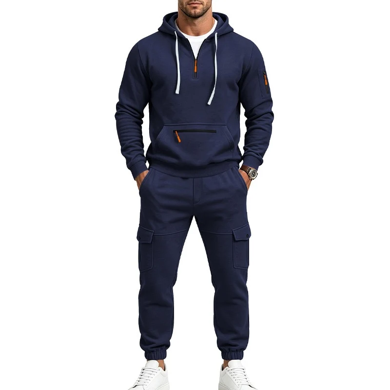 Herren Cargo-Jogging-Set mit Kapuze, halbem Reißverschluss und Mehrfachtaschen Drune