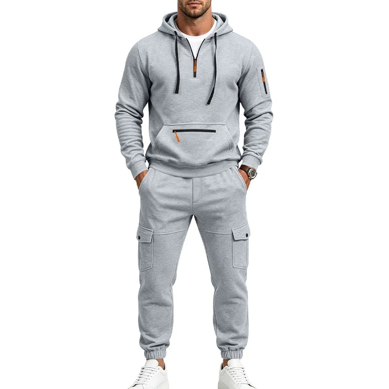 Herren Cargo-Jogging-Set mit Kapuze, halbem Reißverschluss und Mehrfachtaschen Drune