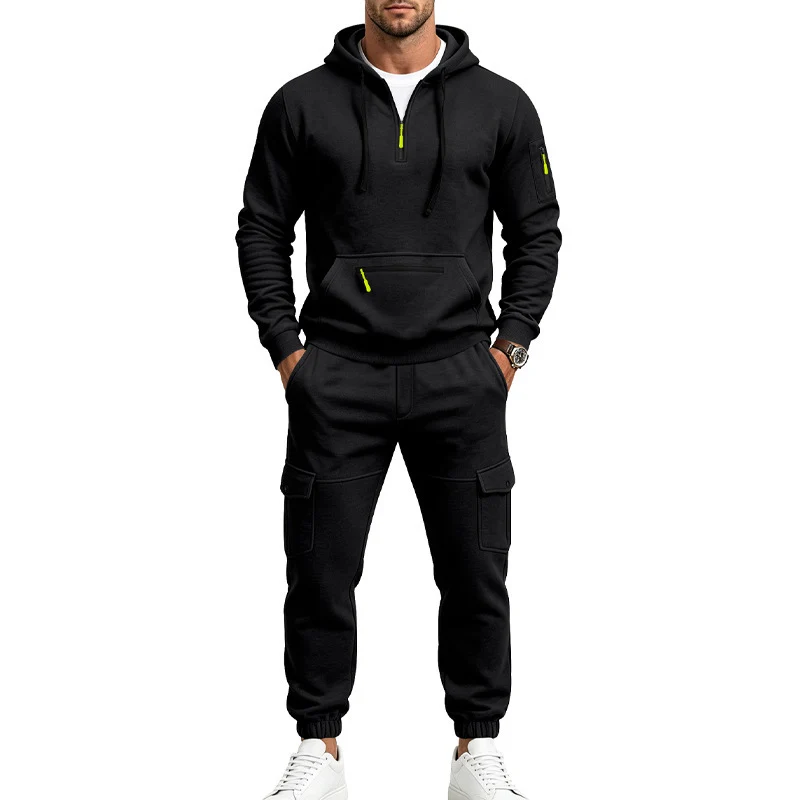Herren Cargo-Jogging-Set mit Kapuze, halbem Reißverschluss und Mehrfachtaschen Drune