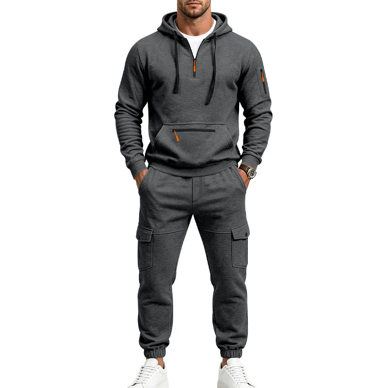 Herren Cargo-Jogging-Set mit Kapuze, halbem Reißverschluss und Mehrfachtaschen Drune