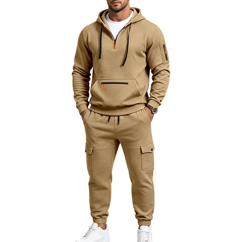 Herren Cargo-Jogging-Set mit Kapuze, halbem Reißverschluss und Mehrfachtaschen Drune
