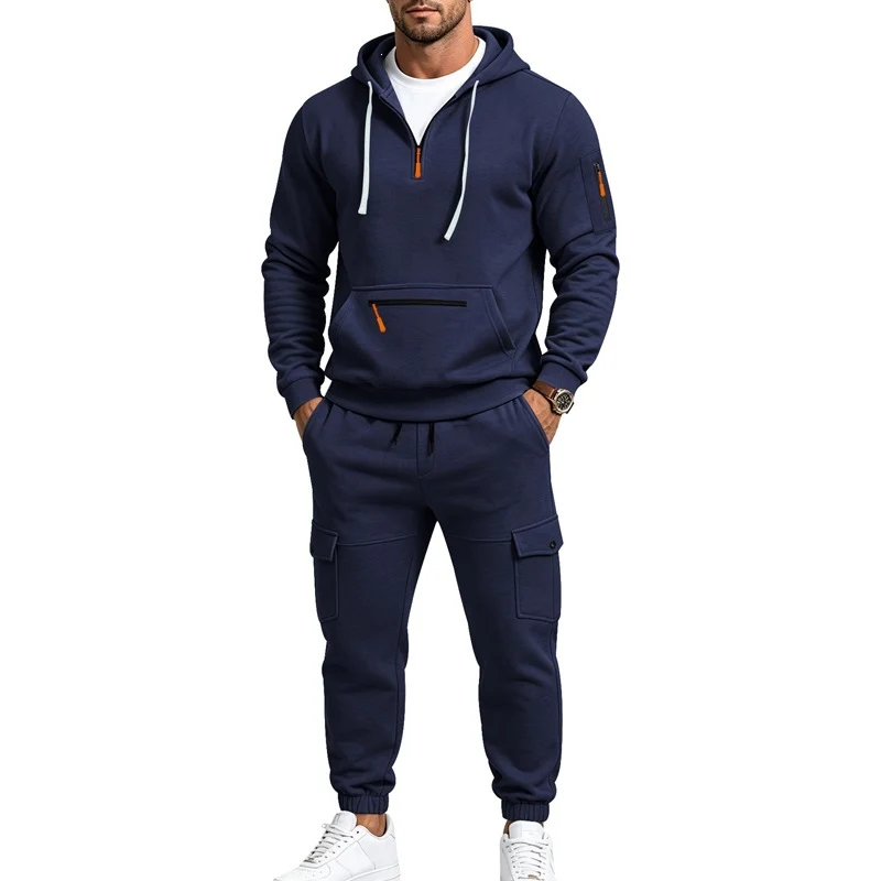 Herren Cargo-Jogging-Set mit Kapuze, halbem Reißverschluss und Mehrfachtaschen Drune