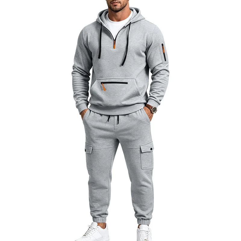 Herren Cargo-Jogging-Set mit Kapuze, halbem Reißverschluss und Mehrfachtaschen Drune