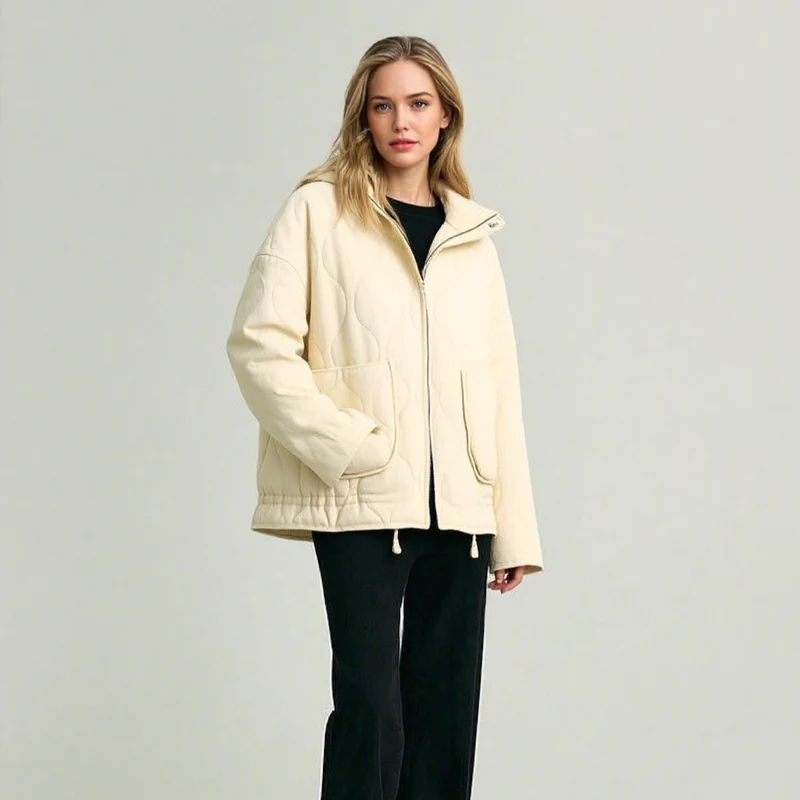 Unisex Stepp-Überjacke mit Stehkragen, aufgesetzten Taschen und Kordelzug Drune