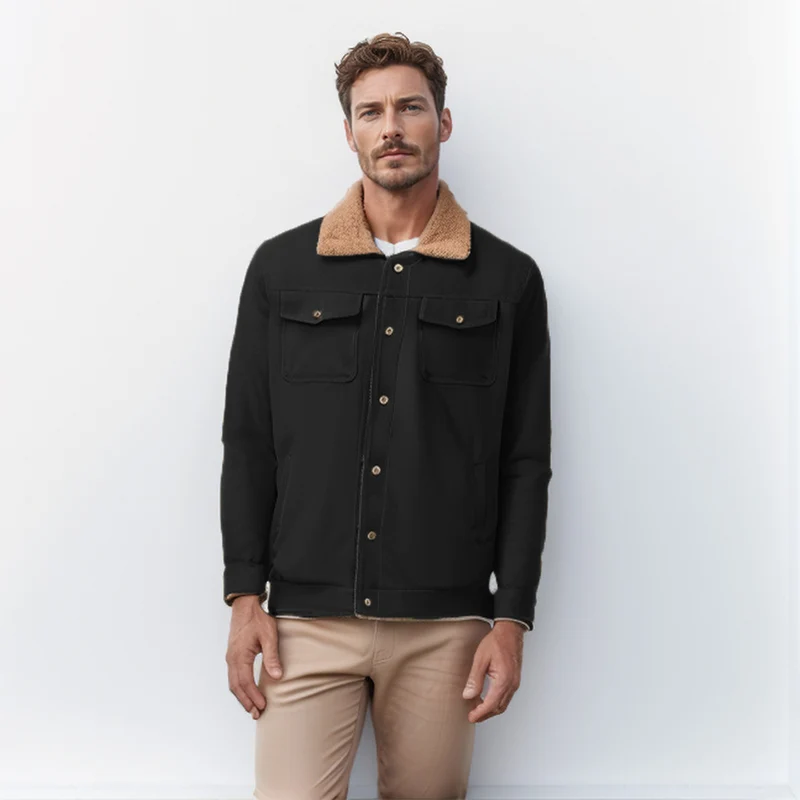 Herren Workwear-Jacke mit Teddykragen und Druckknopfleiste Drune
