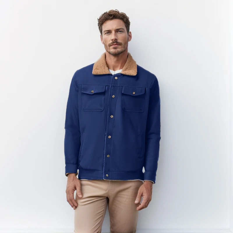 Herren Workwear-Jacke mit Teddykragen und Druckknopfleiste Drune