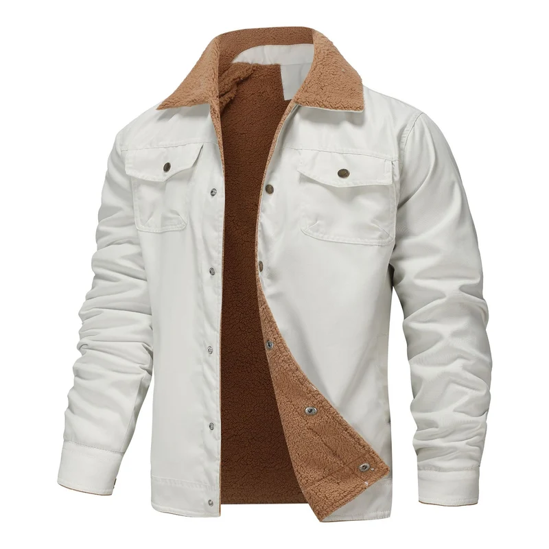 Herren Workwear-Jacke mit Teddykragen und Druckknopfleiste Drune